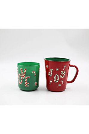 4 ADET   Rakle Christmas Joy Hediye 2'li Kupa Mum Seti 360 cc