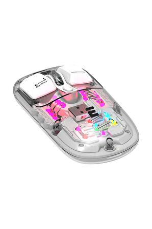 4 ADET   Everest SM-BT89 OPAL Şarj Edilebilir Sessiz Beyaz Transparan RGB 2in1 2BT ve 2.4GHz Kablosuz Mouse