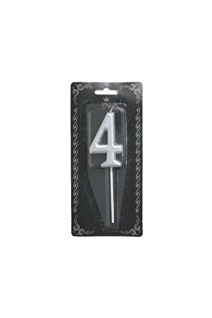 4 ADET   Rakam Mum 4 Numara Gümüş
