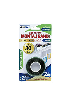 4 ADET   Vodaseal Montaj Bandı Şeffaf 20mmx1,5mt