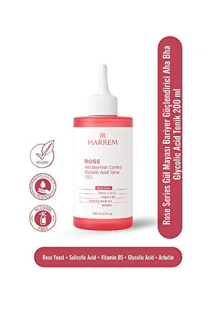 4 ADET   Rose Series Gül Mayası Bariyer Güçlendirici Aha Bha Glycolic Acid Tonik 200 ML