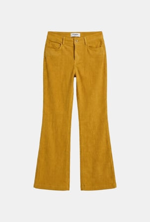 Kadın Hardal Sarı Flare Fit Velvet Kadife Kumaş Pantolon