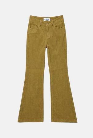 Kadın Yağ Yeşili Flare Fit Velvet Kadife Kumaş Pantolon