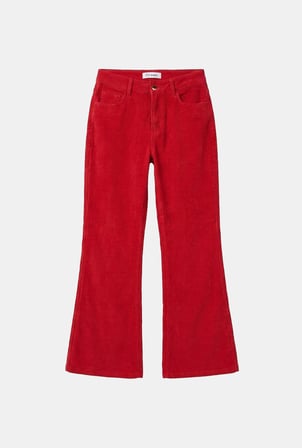Kadın Kırmızı Flare Fit Velvet Kadife Kumaş Pantolon
