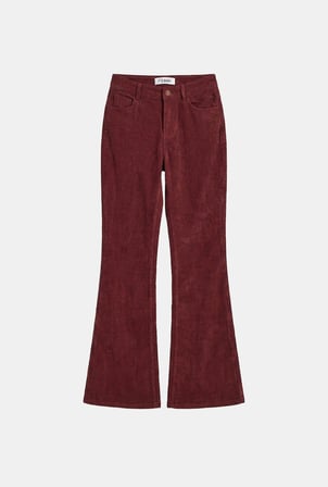 Kadın Bordo Flare Fit Velvet Kadife Kumaş Pantolon