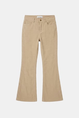 Kadın Bej Flare Fit Velvet Kadife Kumaş Pantolon