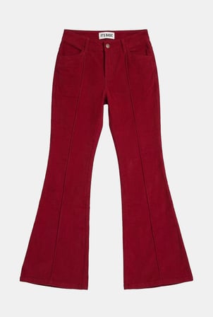 Kadın Bordo Flare Fit Pürüzsüz Dokulu Esnek Velvet Kadife Kumaş Pantolon