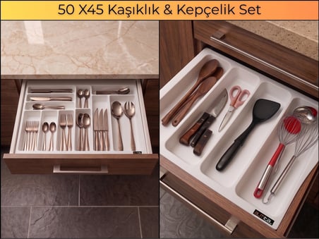 50x45 cm. Beyaz Kaşıklık ve Kepçelik 2'li Set 50x40CM ‘E KADAR KESİLEBİLİR
