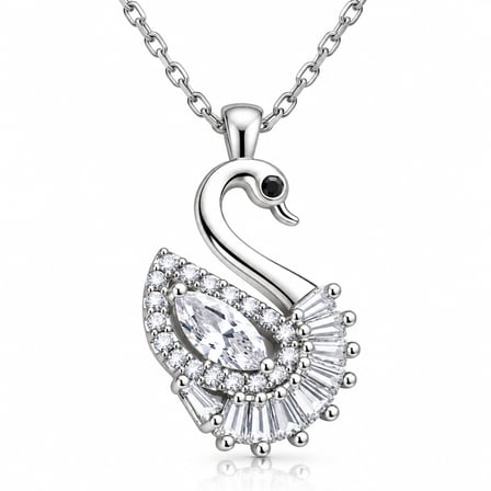 💎 Premium Parlak ve Şık Baget Taşlı Kuğu Model Kadın 925 Ayar Gümüş Kolye (45 cm)