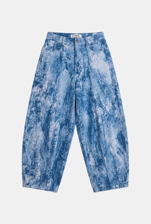 Kadın Mavi Baggy Fit Özel Kumaş Tasarım Pantolon