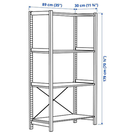 Raf ünitesi, çam, 89x30x179 cm