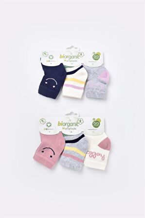 Bibaby Biorganic Smile Kız 3'Lü Çorap 68451 Lacivert