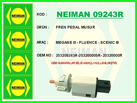FREN MÜŞÜRÜ MEGANE 3-FLUENCE-SCENIC 3 K4M-F9Q-K9K-H4J 4 FİŞLİ 253200005R 253209243R