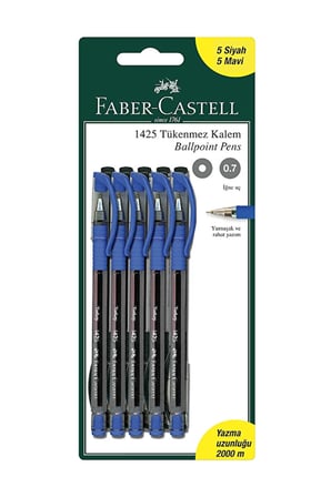 2 ADET Faber Castell 1425 Tükenmez Kalem 5 Mavi + 5 Siyah