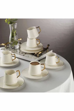 3 ADET Evaliza Hanedan Gold 12 Parça 6 Kişilik Kahve Fincan Takımı 80 ml