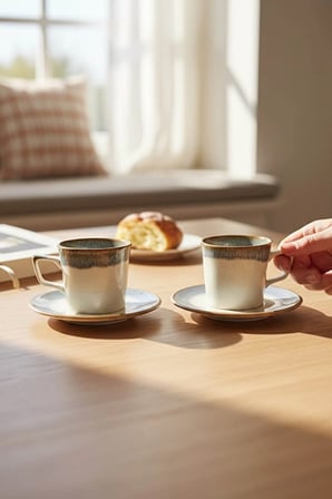 3 ADET Luna Cucina Porselen Kahve Fincanı 2'lı Mavi Akıtma