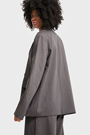 Kadın Antrasit Renk Süper Bol Kesim Kruvaze Düğmeli Tasarım Oversize Ceket