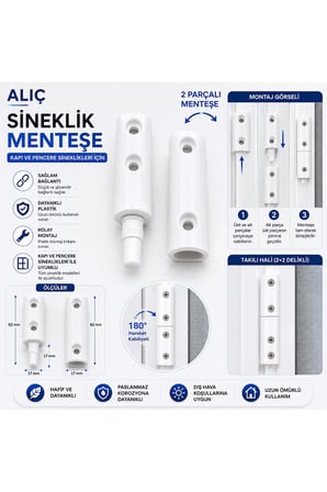 Sineklik Menteşesi Kapı ve Pencere Sineklikleri İçin Uyumlu Beyaz Plastik Menteşe