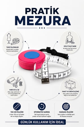Pratik Otomatik Mezura Terzi Mezurası Vücut Ölçü Alma Şerit Metre - 2 Adet