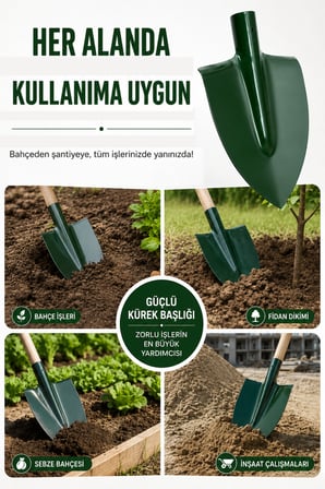 Çelik Kürek Başlığı Sapsız Bahçe Küreği Ucu Dayanıklı Metal Toprak Kazma ve Fidan Dikim Küreği