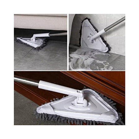 Çekçekli Üçgen Mop Cam, Parke, Fayans Temizleme , 3 Bezli  Mikrofiber Mop Teleskobik Saplı Mop