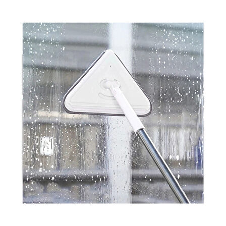 Çekçekli Üçgen Mop Cam, Parke, Fayans Temizleme , 3 Bezli  Mikrofiber Mop Teleskobik Saplı Mop