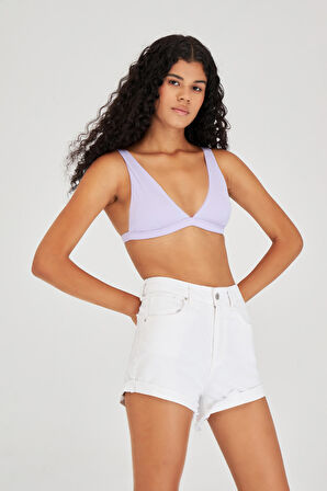 Kadın Beyaz Renk Yüksek Bel Jean Şort