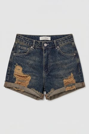 Kadın Koyu Kot 10s6 Mini Yırtık Detaylı Denim Şort