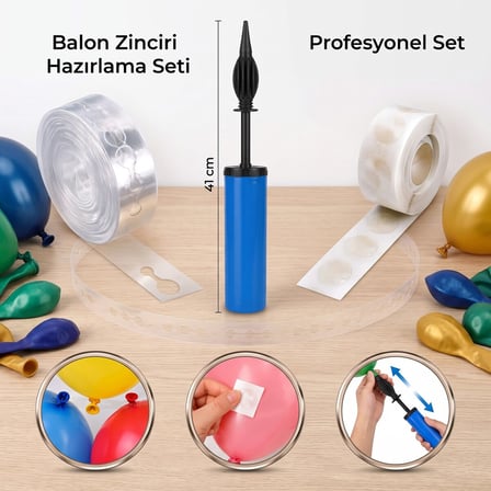 BakGelAl Balon Süsleme Seti - Balon Pompası, Balon Zinciri ve Şeffaf Balon Bandı Profesyonel Parti Hazırlama Seti