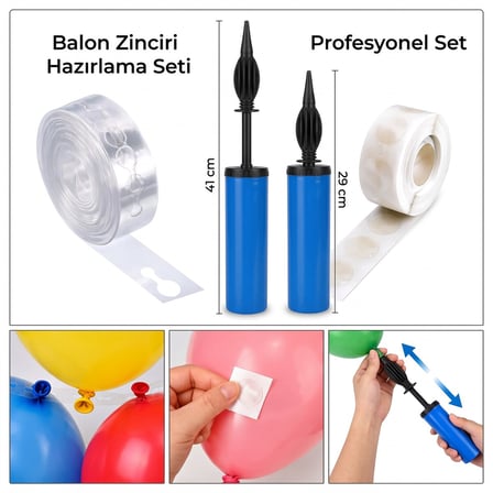 BakGelAl Balon Süsleme Seti - Balon Pompası, Balon Zinciri ve Şeffaf Balon Bandı Profesyonel Parti Hazırlama Seti