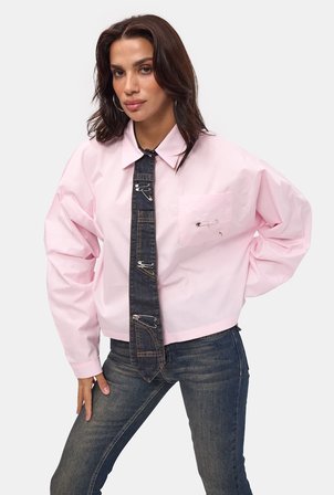 Kadın Pembe Oversize Özel Tasarım Gömlek