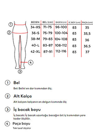 Kadın S.Kot Rengi 5S4 Palazzo Fit %100 Koton Orta Bel Denim Jean