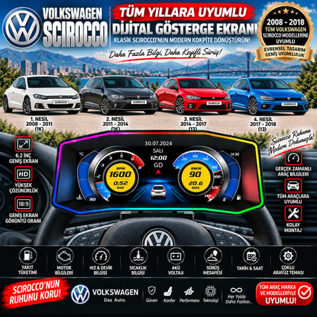 Volkswagen Scirocco 2008-2018 model uyumlu Harici digital gösterge Odb ekran arıza göstergesi turbo gösterge hayalet ekran