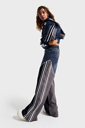 Kadın Kot Rengi Denim Kumaş Parçalı Bol Kesim Özel Tasarım Denim Jean