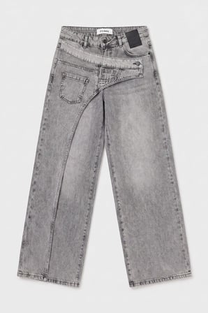 Kadın Füme Palazzo Fit Çift Kemer Detaylı Özel Tasarım Denim Jean