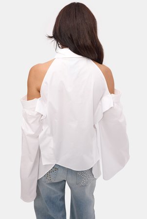 Kadın Beyaz Oversize Kravatlı Özel Tasarım Gömlek