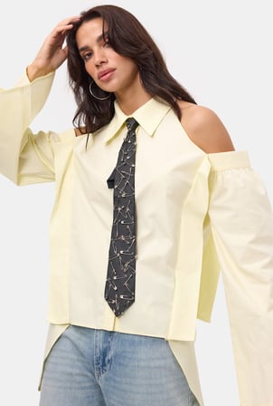 Kadın Light Sarı Oversize Kravatlı Özel Tasarım Gömlek
