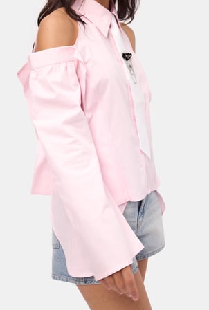 Kadın Pembe Oversize Kravatlı Özel Tasarım Gömlek