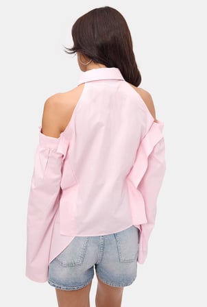 Kadın Pembe Oversize Kravatlı Özel Tasarım Gömlek