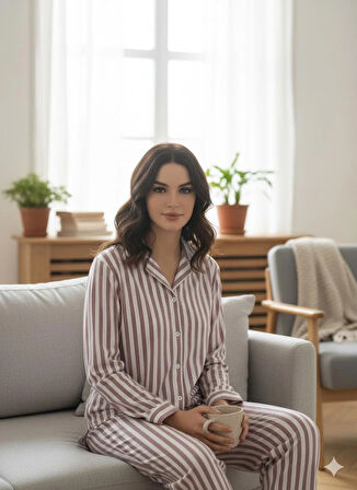 KADIN DÜĞMELİ PİJAMA TAKIMI