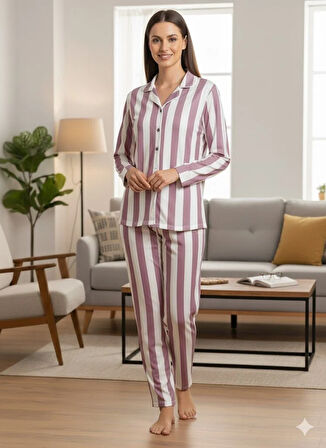KADIN DÜĞMELİ PİJAMA TAKIMI