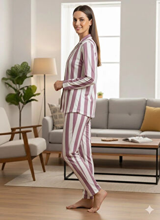 KADIN DÜĞMELİ PİJAMA TAKIMI