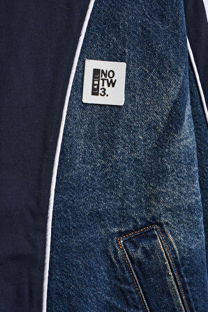 Kadın Kot Rengi Denim Dokuma Çift Parça Kumaş Oversize Kapüşonlu Tasarım Denim Ceket