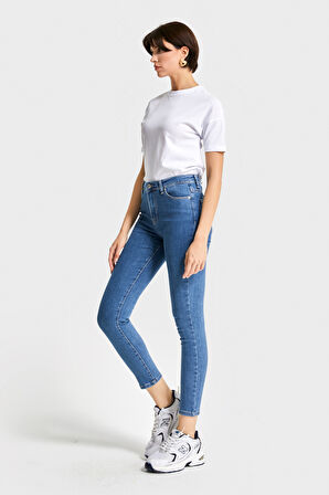Kadın Mavi Renk 1s5-5 Süper Skinny Fit Yüksek Bel Likralı Kumaş İç Boy 68cm Denim Jean