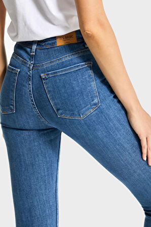 Kadın Mavi Renk 1s5-5 Süper Skinny Fit Yüksek Bel Likralı Kumaş İç Boy 68cm Denim Jean
