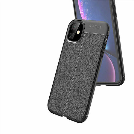 Apple iPhone 11 ile Uyumlu Kılıf Deri Görünümlü Silikon Telefon Kılıfı Kapak