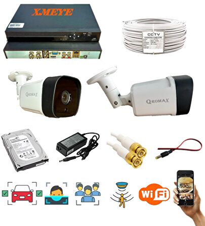 1  İNSAN VE YÜZ TANIMALI HAREKET ALGILAYAN METAL KASA 5 MP LENS 1080P 8 SÜPERKING LED GÜVENLİK KAMERASI SETİ 5236