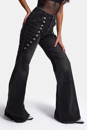 Kadın Siyah Flare Fit Özel Tasarım Denim Jean