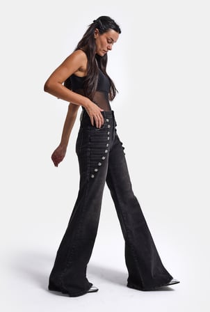 Kadın Siyah Flare Fit Özel Tasarım Denim Jean