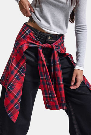 Kadın Palazzo Ekose Gömlek Detaylı Özel Tasarım Denim Jean